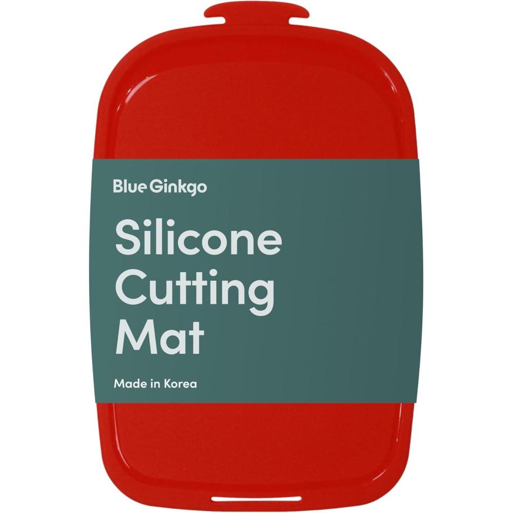 imageBlue Ginkgo Silicone Cutting Board  Medium  DoubleSided Thick Flexible NonSlip BPA Free  Juice Grooves Dishwasher Safe Made in Korea GreyRed