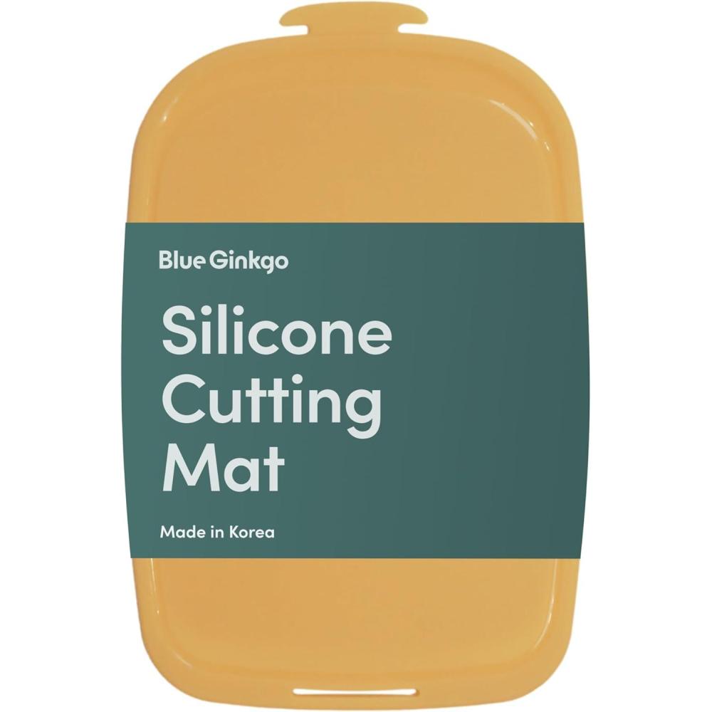 imageBlue Ginkgo Silicone Cutting Board  Medium  DoubleSided Thick Flexible NonSlip BPA Free  Juice Grooves Dishwasher Safe Made in Korea GreyYellow
