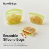 Blue Ginkgo Reusable Silicone Storage Bags – 3-Pack | Korean-Made Stand Up Food, Freezer Bags – Clear(GREEN)