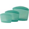 Blue Ginkgo Reusable Silicone Storage Bags – 3-Pack | Korean-Made Stand Up Food, Freezer Bags – Clear(FOREST GREEN)