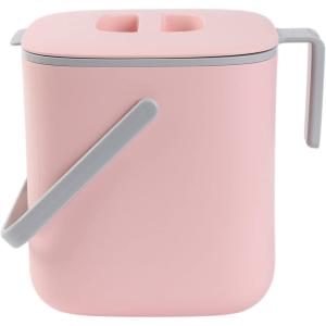 BLUE GINKGO Kitchen Compost Bin [5L / 1.32 GAL] – Filter-Free, Odor-Tight Countertop Food Waste Pail with Handles (Made in Korea, White)(Pink)