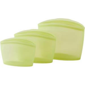Blue Ginkgo Reusable Silicone Storage Bags – 3-Pack | Korean-Made Stand Up Food, Freezer Bags – Clear(GREEN)