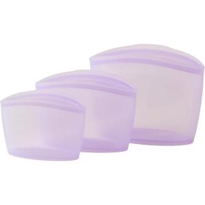 Blue Ginkgo Reusable Silicone Storage Bags – 3-Pack | Korean-Made Stand Up Food, Freezer Bags – Clear(LAVENDER)
