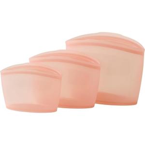 Blue Ginkgo Reusable Silicone Storage Bags – 3-Pack | Korean-Made Stand Up Food, Freezer Bags – Clear(PEACH)