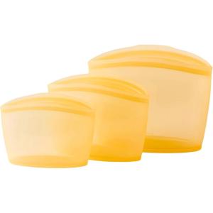 Blue Ginkgo Reusable Silicone Storage Bags – 3-Pack | Korean-Made Stand Up Food, Freezer Bags – Clear(PUMPKIN)