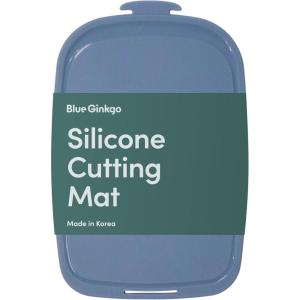 Blue Ginkgo Silicone Cutting Board – Medium – Double-Sided, Thick, Flexible, Non-Slip, BPA Free – Juice Grooves, Dishwasher Safe (Made in Korea, Grey)(Blue)