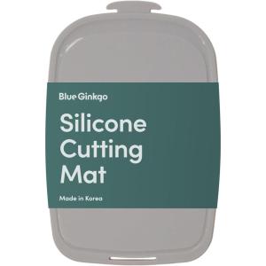 Blue Ginkgo Silicone Cutting Board – Medium – Double-Sided, Thick, Flexible, Non-Slip, BPA Free – Juice Grooves, Dishwasher Safe (Made in Korea, Grey)(Gray)