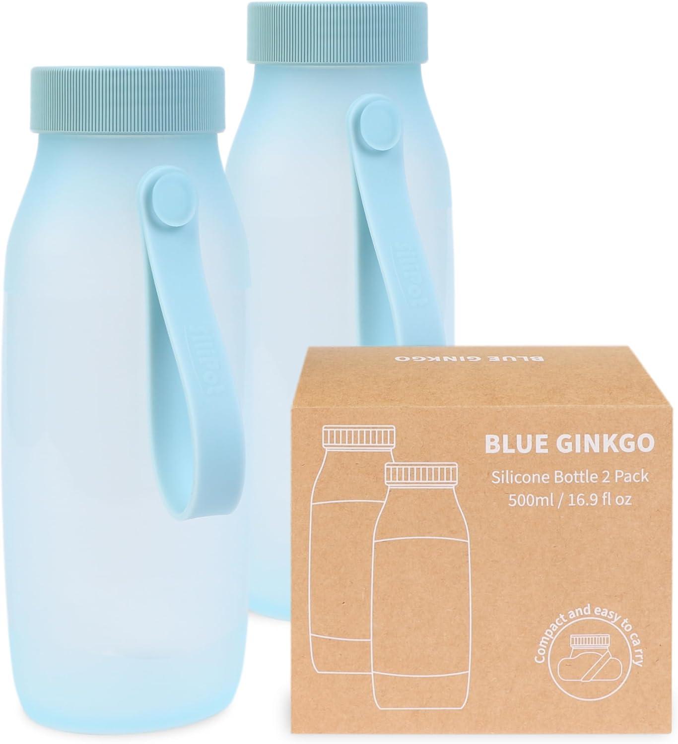 imageBLUE GINKGO Collapsible Water Bottle Lightweight Foldable Silicone Bottle for Travel Hiking and Camping 169oz Made in Korea Rose PinkBlue