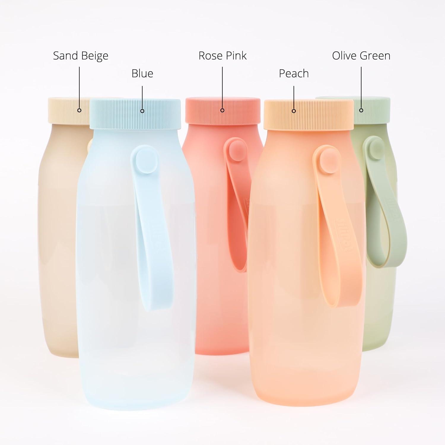 imageBLUE GINKGO Collapsible Water Bottle Lightweight Foldable Silicone Bottle for Travel Hiking and Camping 169oz Made in Korea Rose PinkOlive Green