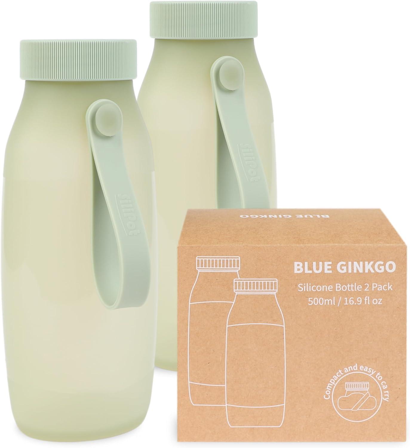 imageBLUE GINKGO Collapsible Water Bottle Lightweight Foldable Silicone Bottle for Travel Hiking and Camping 169oz Made in Korea Rose PinkOlive Green