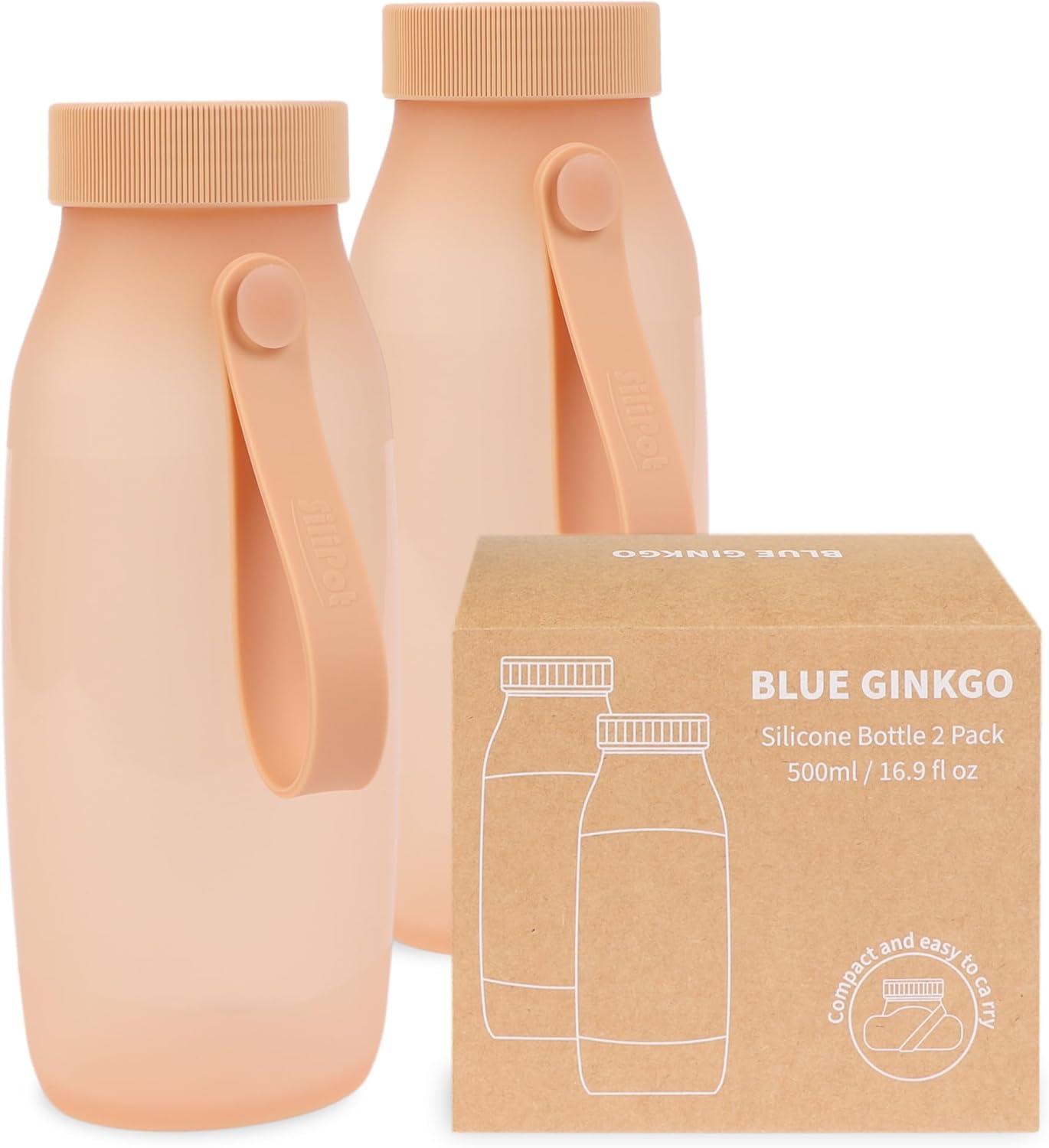 imageBLUE GINKGO Collapsible Water Bottle Lightweight Foldable Silicone Bottle for Travel Hiking and Camping 169oz Made in Korea Rose PinkPeach
