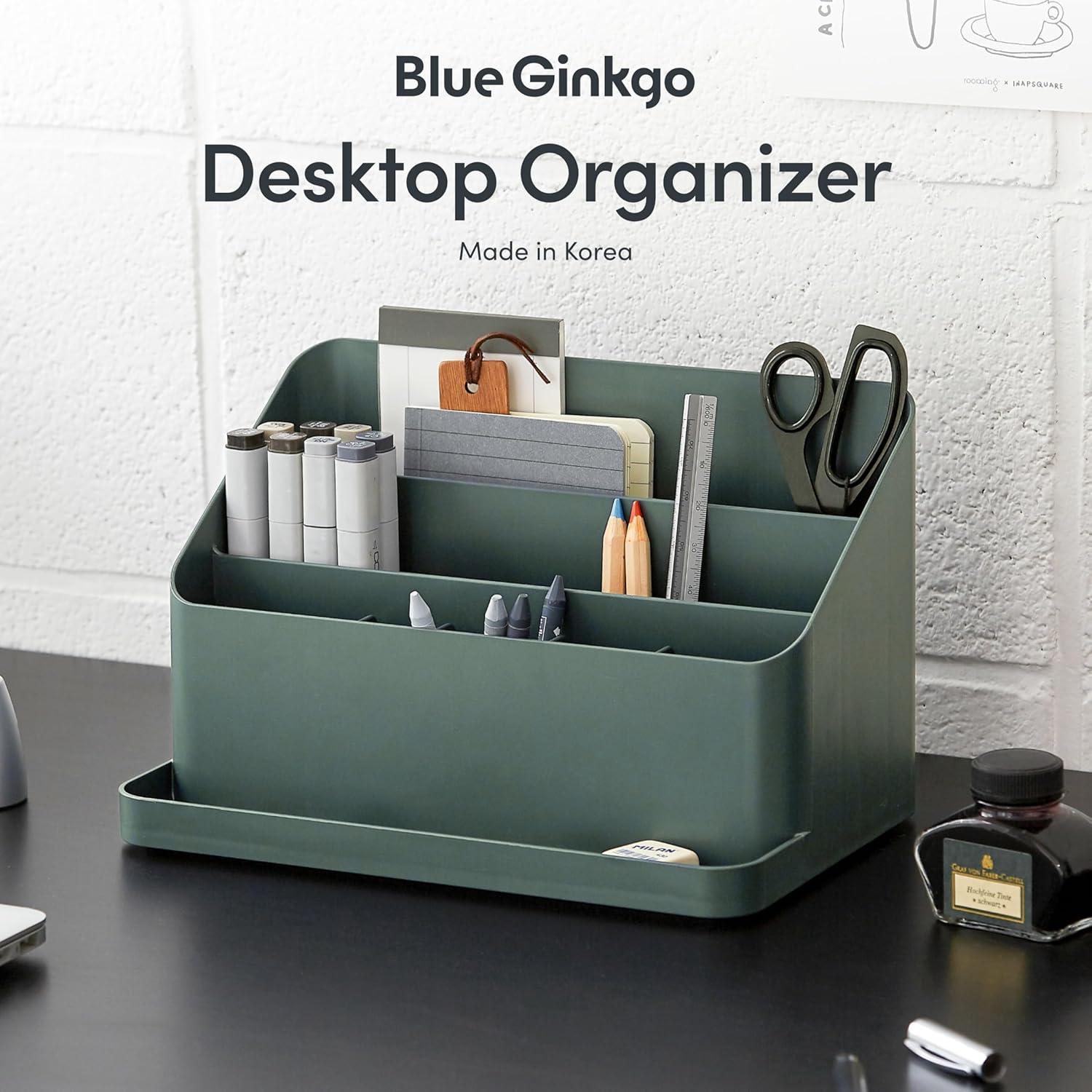 imageBLUE GINKGO Desk Organizer KoreanMade Office Storage for Pens Notes Mail and Supplies Prussian BlueGREEN