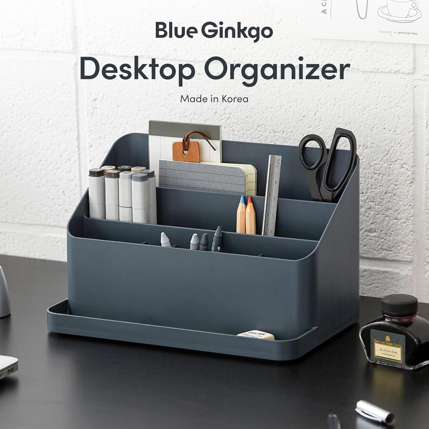imageBLUE GINKGO Desk Organizer KoreanMade Office Storage for Pens Notes Mail and Supplies Prussian BluePRUSSIAN BLUE