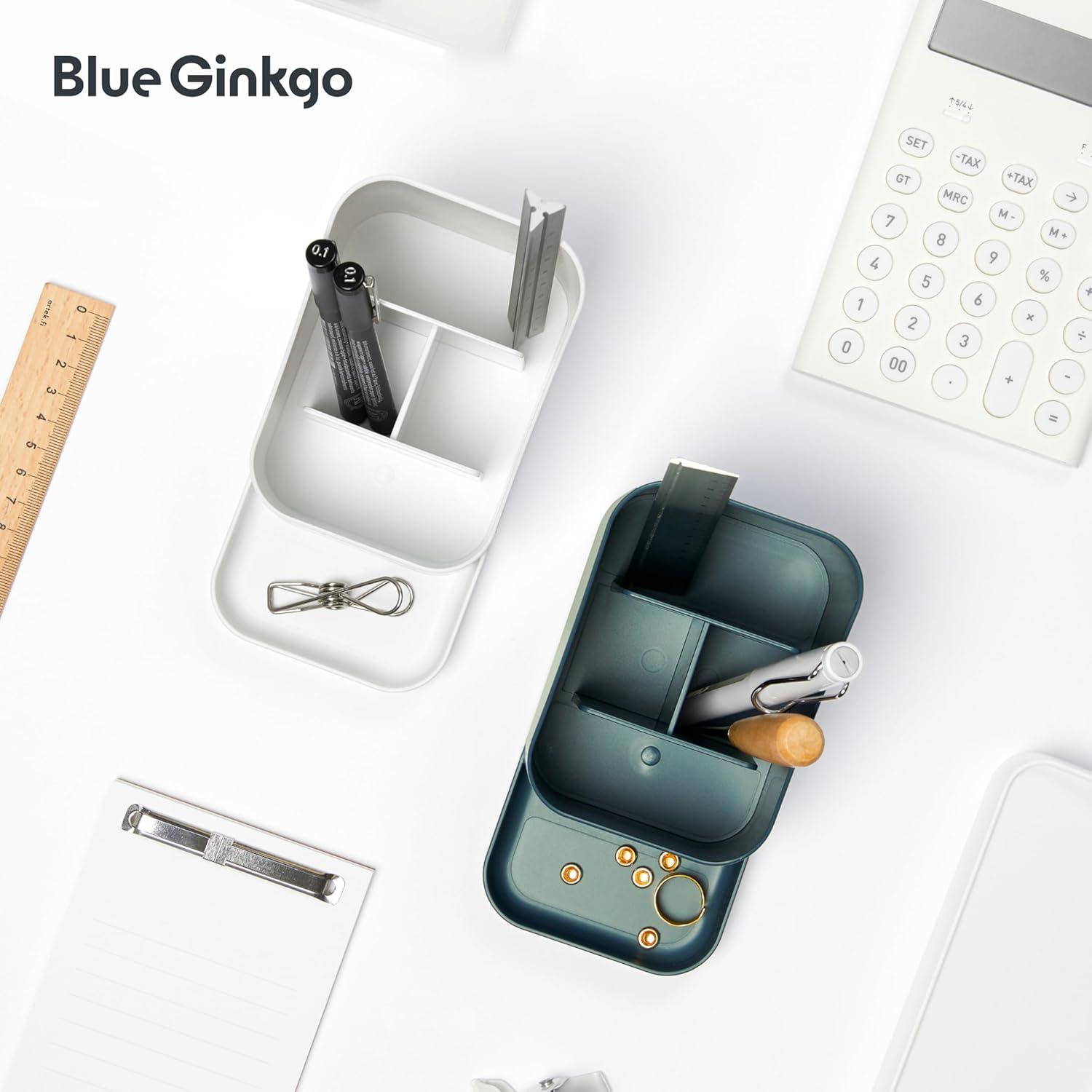 imageBLUE GINKGO Desk Organizer KoreanMade Office Storage for Pens Notes Mail and Supplies Prussian BlueWHITE