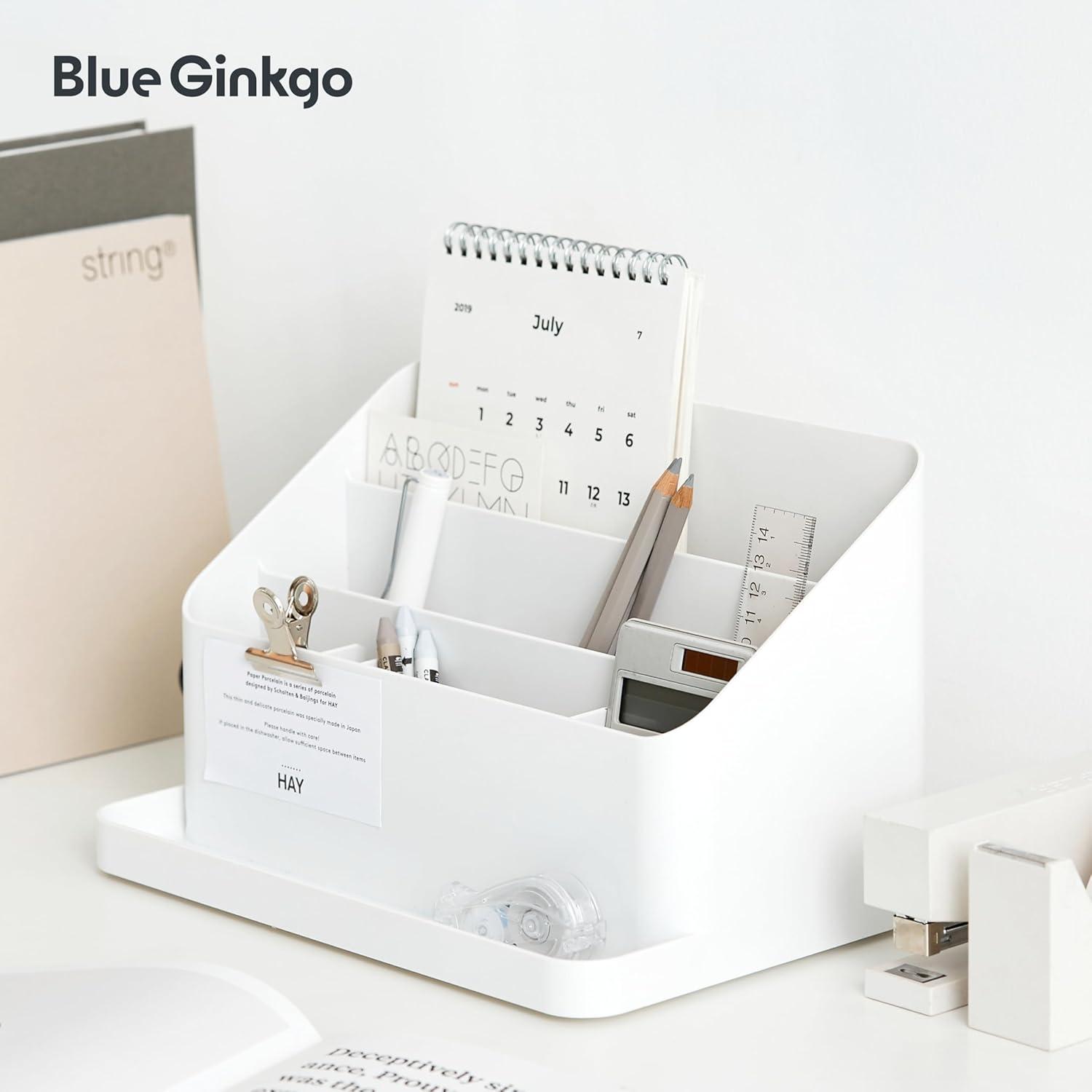 imageBLUE GINKGO Desk Organizer KoreanMade Office Storage for Pens Notes Mail and Supplies Prussian BlueWHITE