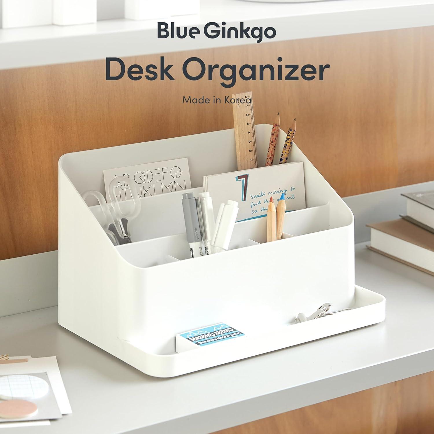imageBLUE GINKGO Desk Organizer KoreanMade Office Storage for Pens Notes Mail and Supplies Prussian BlueWHITE