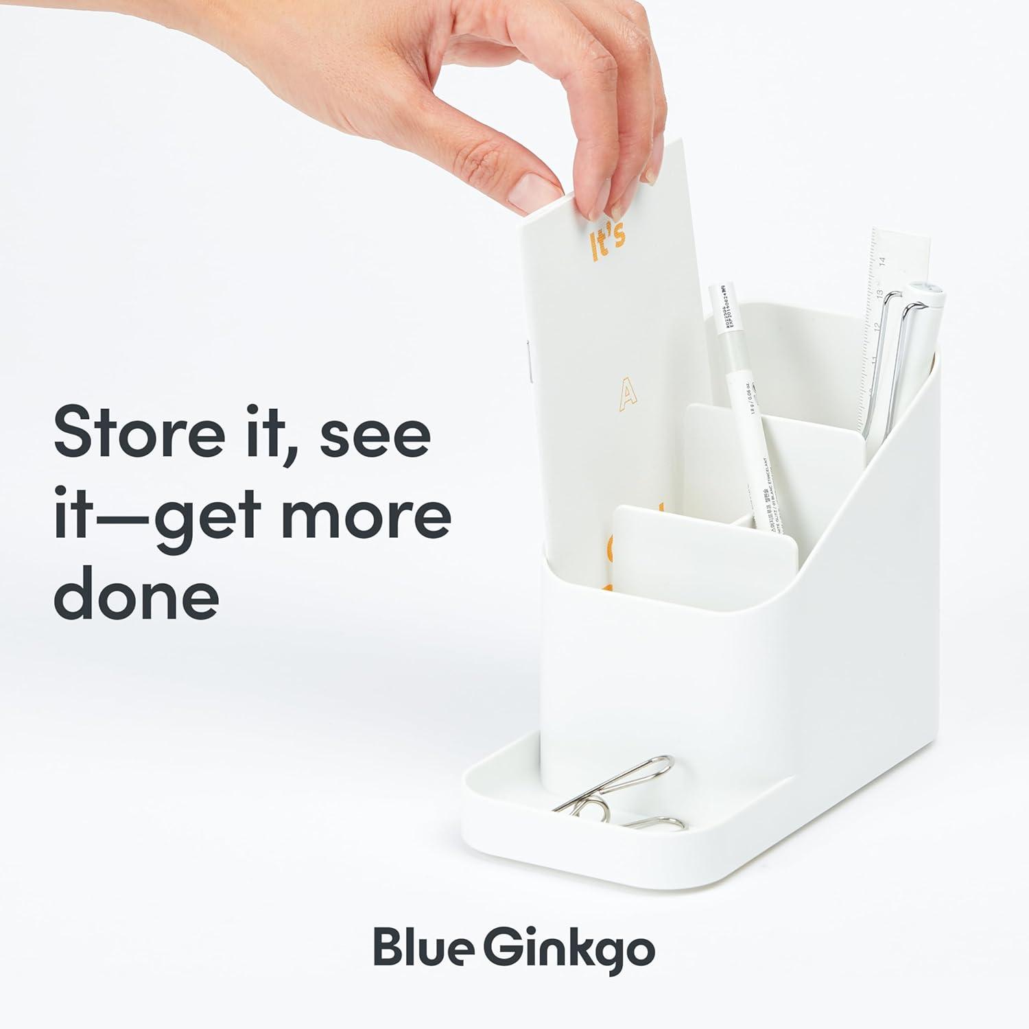 imageBLUE GINKGO Desk Organizer KoreanMade Office Storage for Pens Notes Mail and Supplies Prussian BlueWHITE
