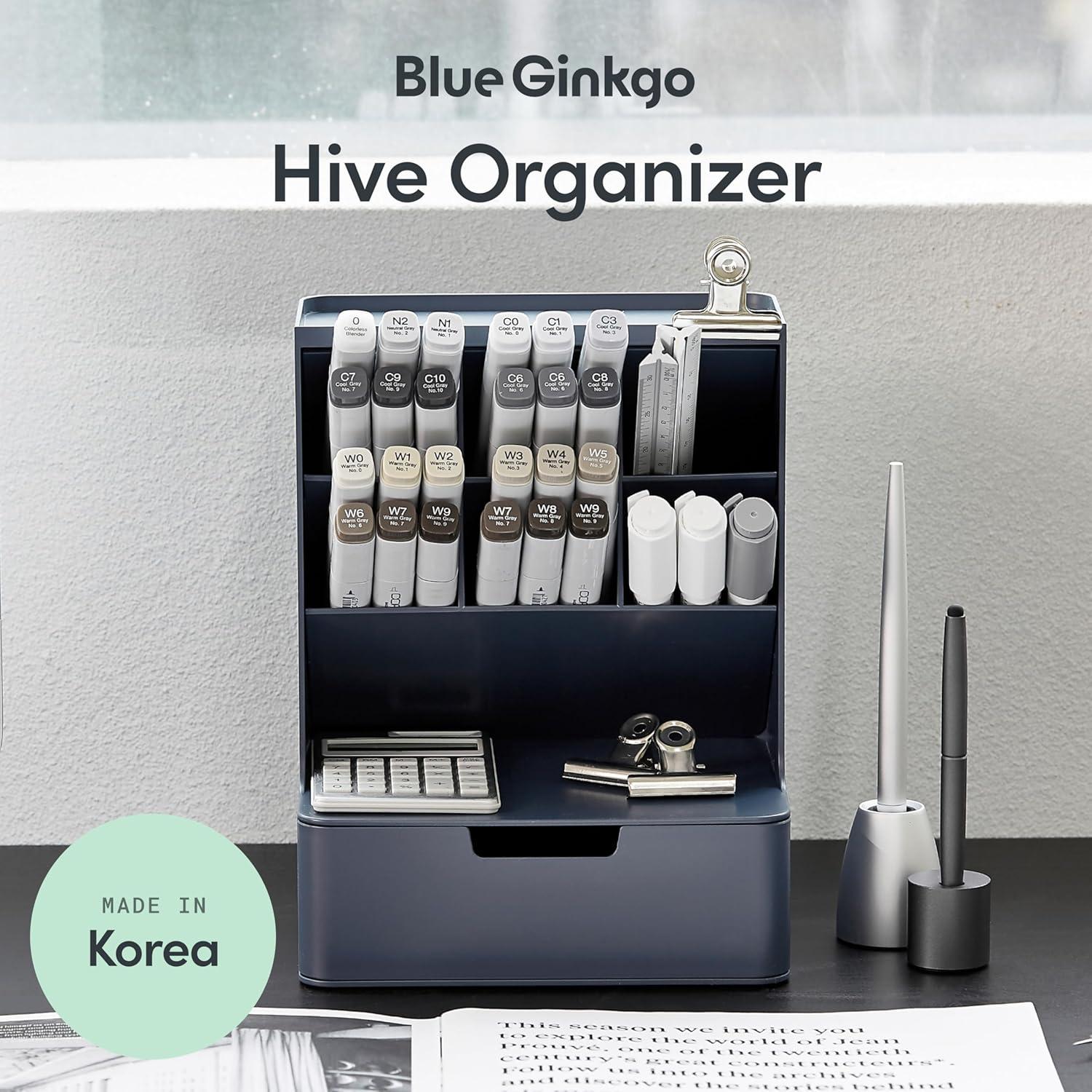 imageBLUE GINKGO Hive Desk Organizer Vertical 6Compartment Fulldrawer Storage SpaceSaving Pen Holder Stationery Storage Organizer for Office School Supplies Makeup Made in Korea GreenBLUE