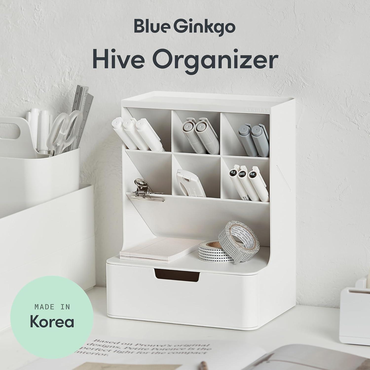 imageBLUE GINKGO Hive Desk Organizer Vertical 6Compartment Fulldrawer Storage SpaceSaving Pen Holder Stationery Storage Organizer for Office School Supplies Makeup Made in Korea GreenWHITE