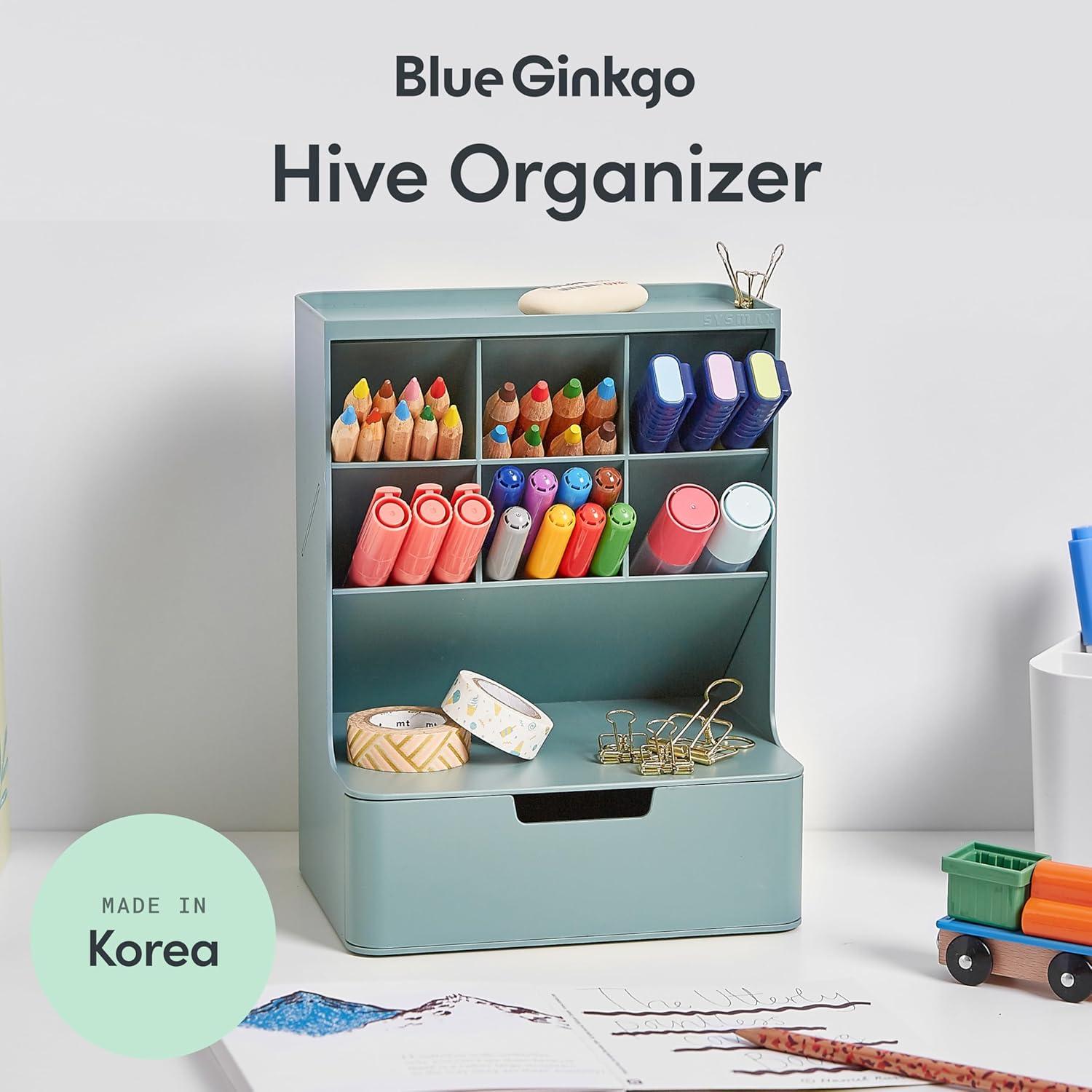 imageBLUE GINKGO Hive Desk Organizer Vertical 6Compartment Fulldrawer Storage SpaceSaving Pen Holder Stationery Storage Organizer for Office School Supplies Makeup Made in Korea GreenGREEN