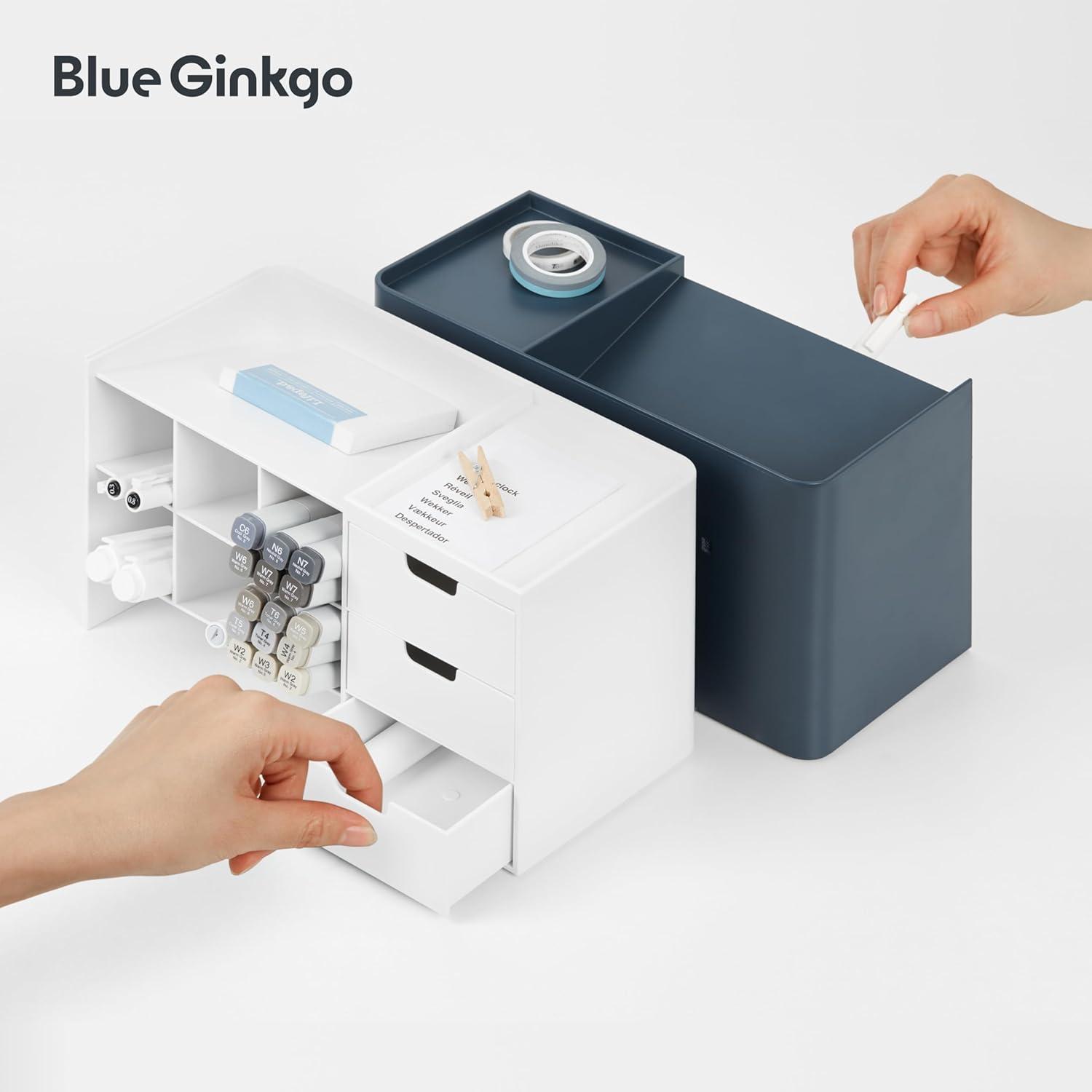 imageBLUE GINKGO Hive Stack Desk Organizer Stackable Pen Holder Stationary Organizer with Drawers Office Storage School Supplies Makeup Made in Korea BlueBLUE