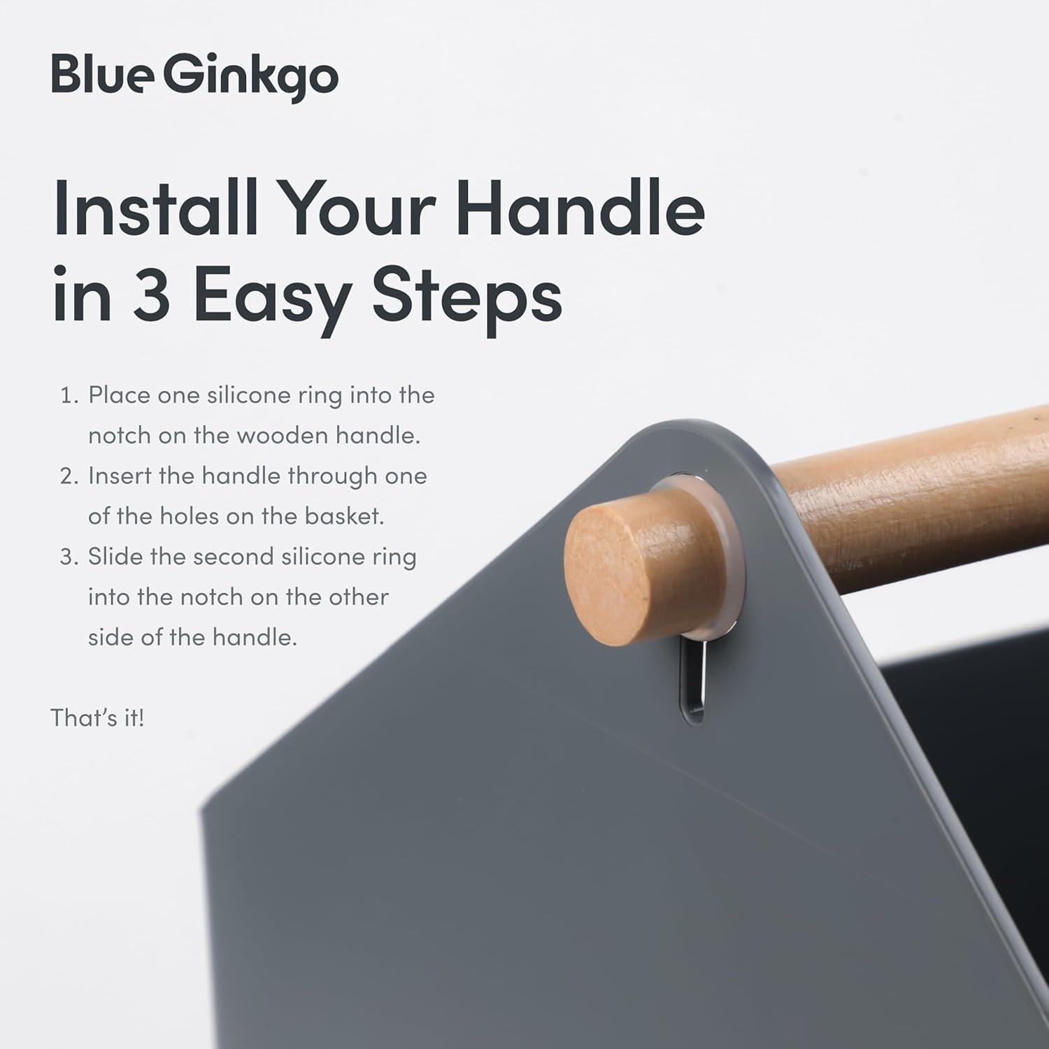 imageBLUE GINKGO Large Storage Basket Plastic Caddy with Wooden Handle for Bathroom Pantry or Cleaning Supplies PinkGREY
