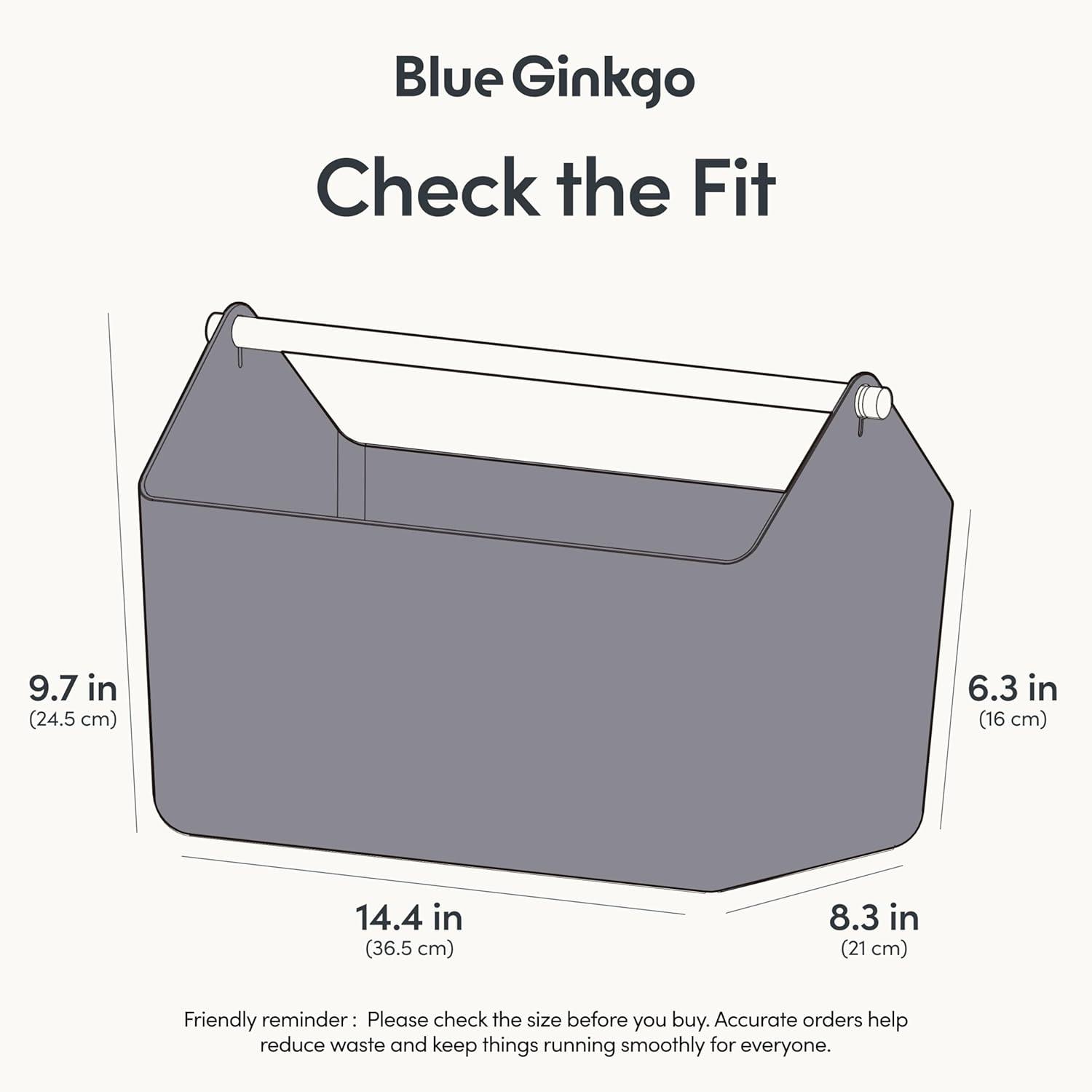 imageBLUE GINKGO Large Storage Basket Plastic Caddy with Wooden Handle for Bathroom Pantry or Cleaning Supplies PinkGREY