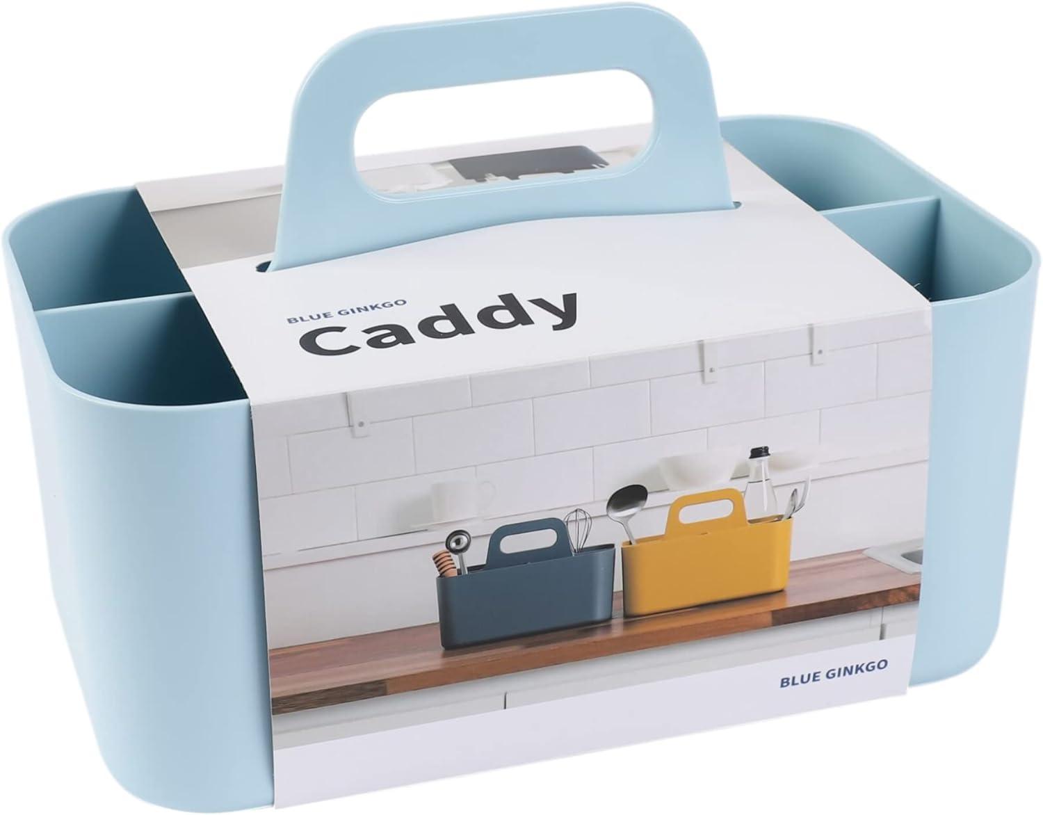 imageBLUE GINKGO Small Stackable Organizer Caddy KoreanMade Portable Tote for Bathroom Office Crafts or School Supplies Square YellowBLUE