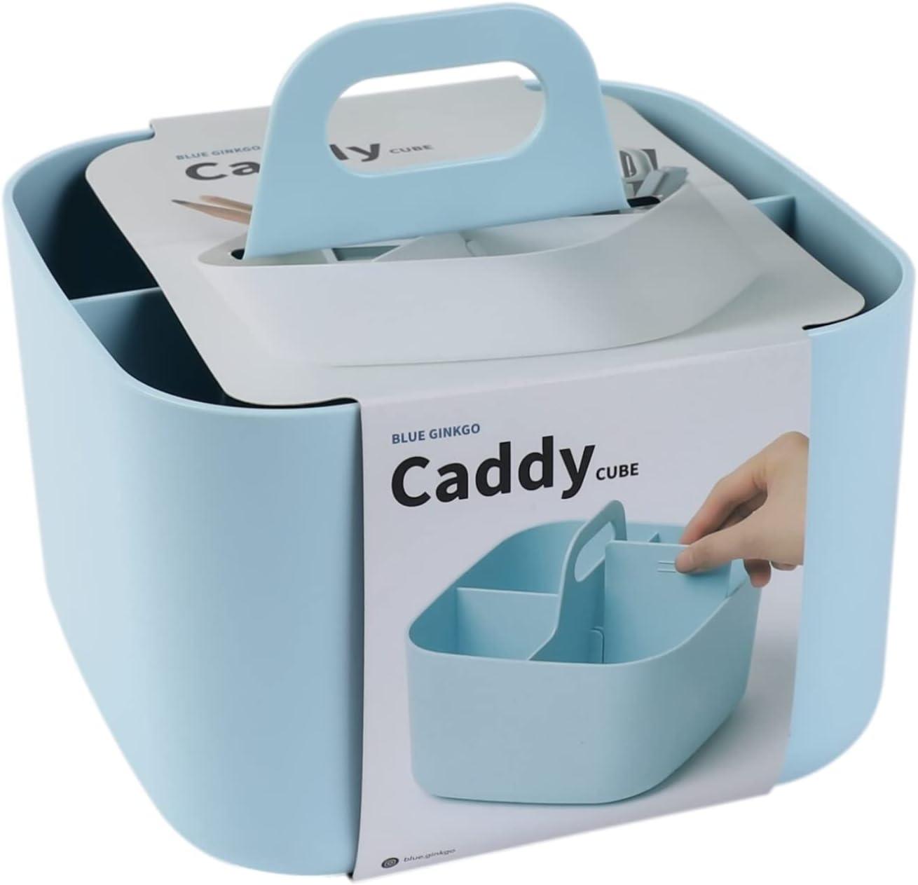 imageBLUE GINKGO Small Stackable Organizer Caddy KoreanMade Portable Tote for Bathroom Office Crafts or School Supplies Square YellowBLUE