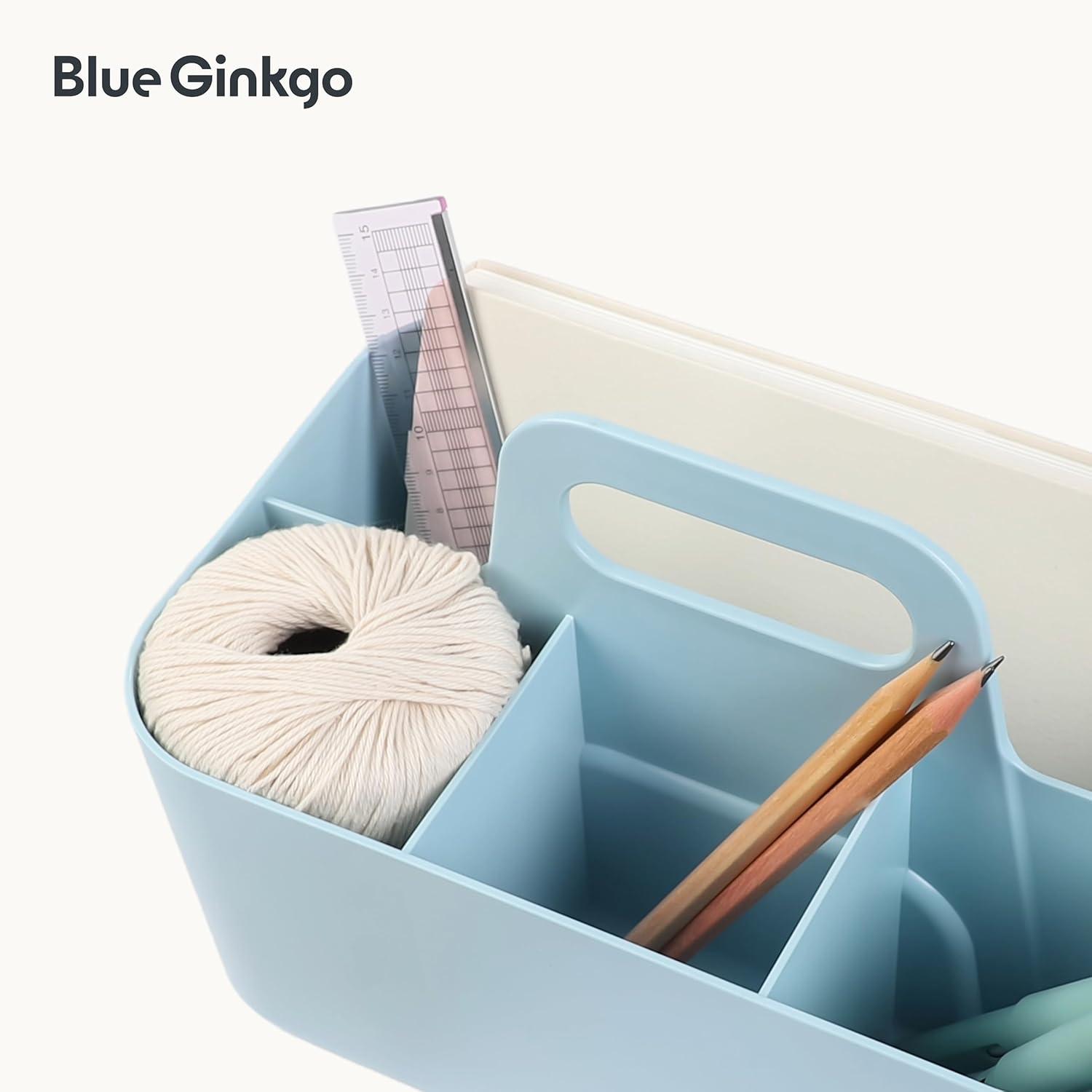 imageBLUE GINKGO Small Stackable Organizer Caddy KoreanMade Portable Tote for Bathroom Office Crafts or School Supplies Square YellowBLUE