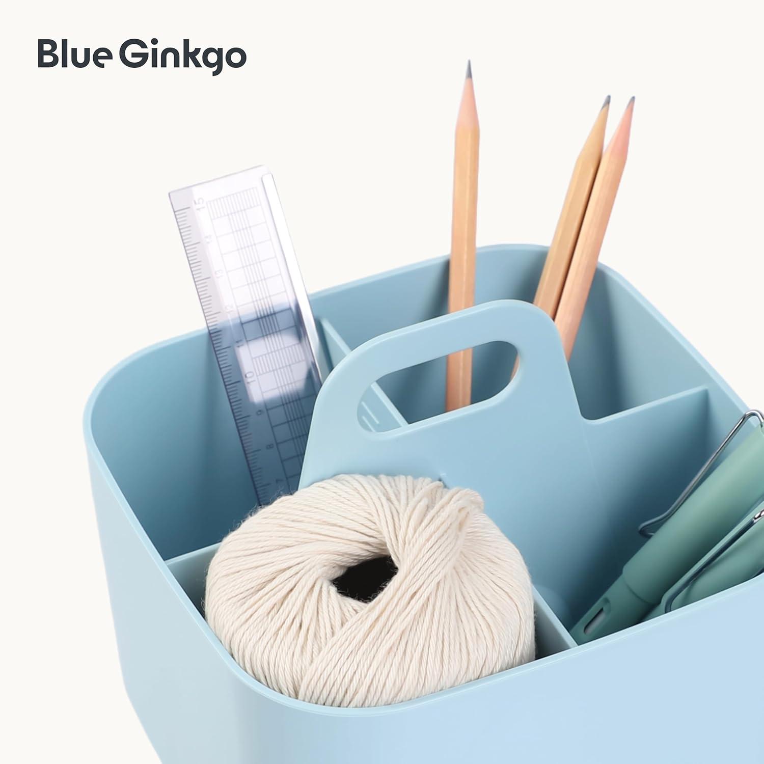 imageBLUE GINKGO Small Stackable Organizer Caddy KoreanMade Portable Tote for Bathroom Office Crafts or School Supplies Square YellowBLUE