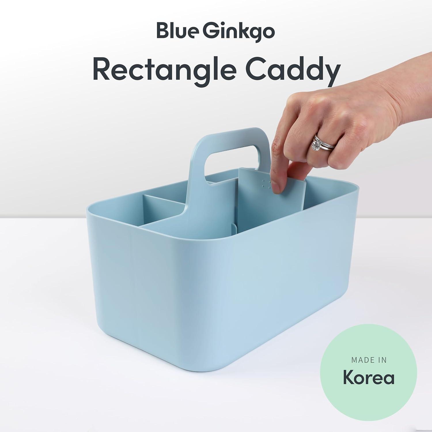imageBLUE GINKGO Small Stackable Organizer Caddy KoreanMade Portable Tote for Bathroom Office Crafts or School Supplies Square YellowBLUE
