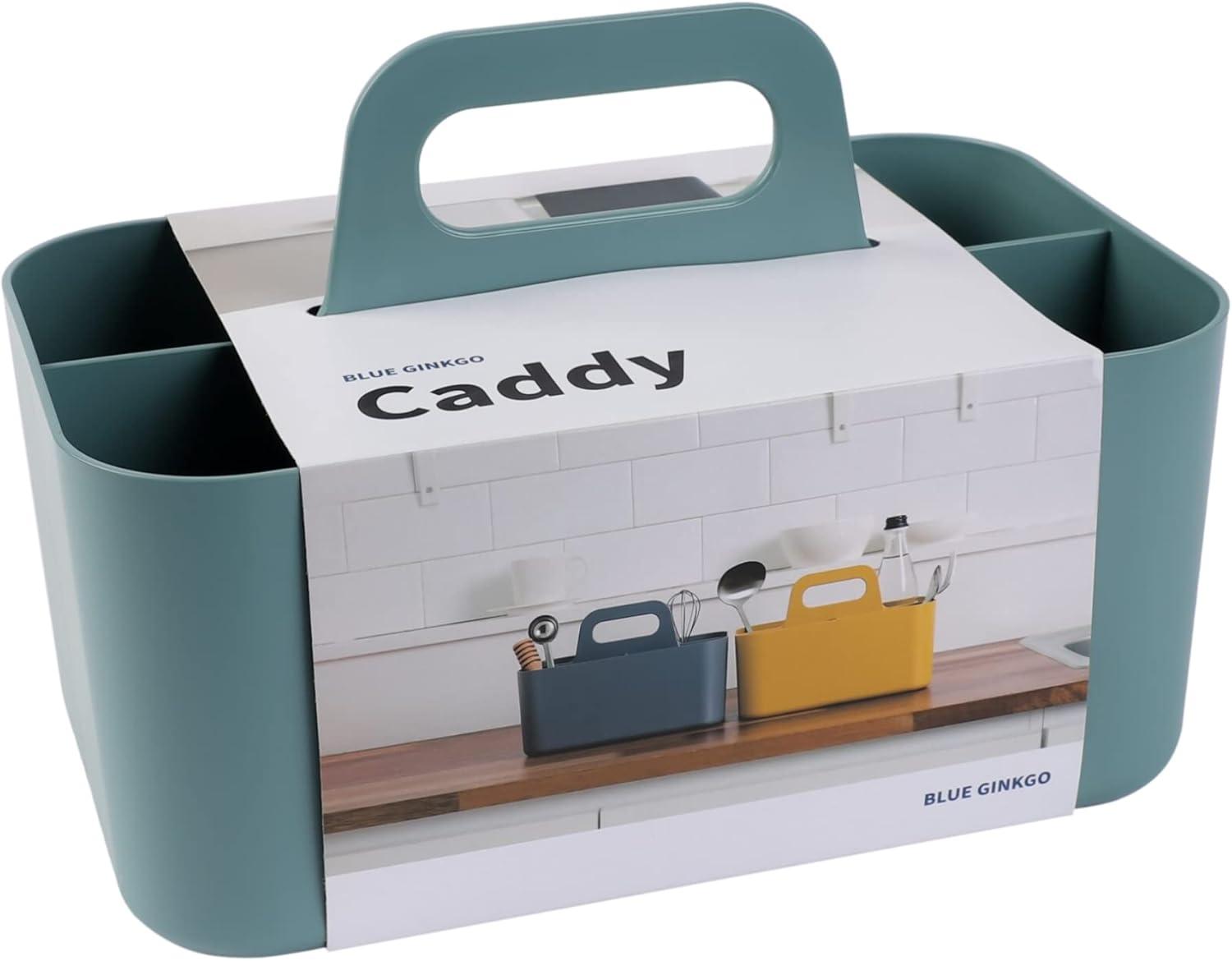 imageBLUE GINKGO Small Stackable Organizer Caddy KoreanMade Portable Tote for Bathroom Office Crafts or School Supplies Square YellowGREEN