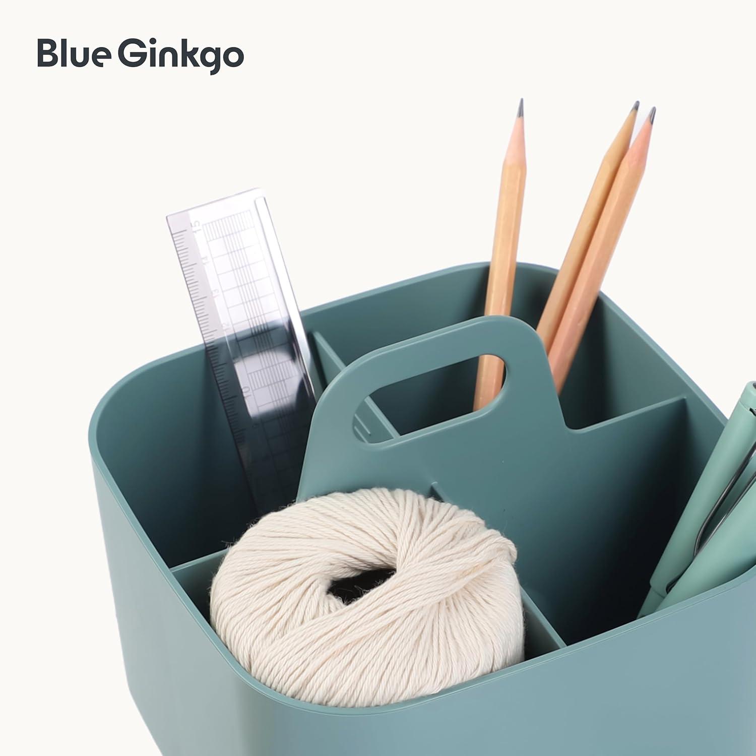imageBLUE GINKGO Small Stackable Organizer Caddy KoreanMade Portable Tote for Bathroom Office Crafts or School Supplies Square YellowGREEN