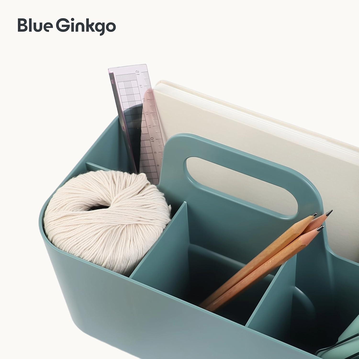 imageBLUE GINKGO Small Stackable Organizer Caddy KoreanMade Portable Tote for Bathroom Office Crafts or School Supplies Square YellowGREEN