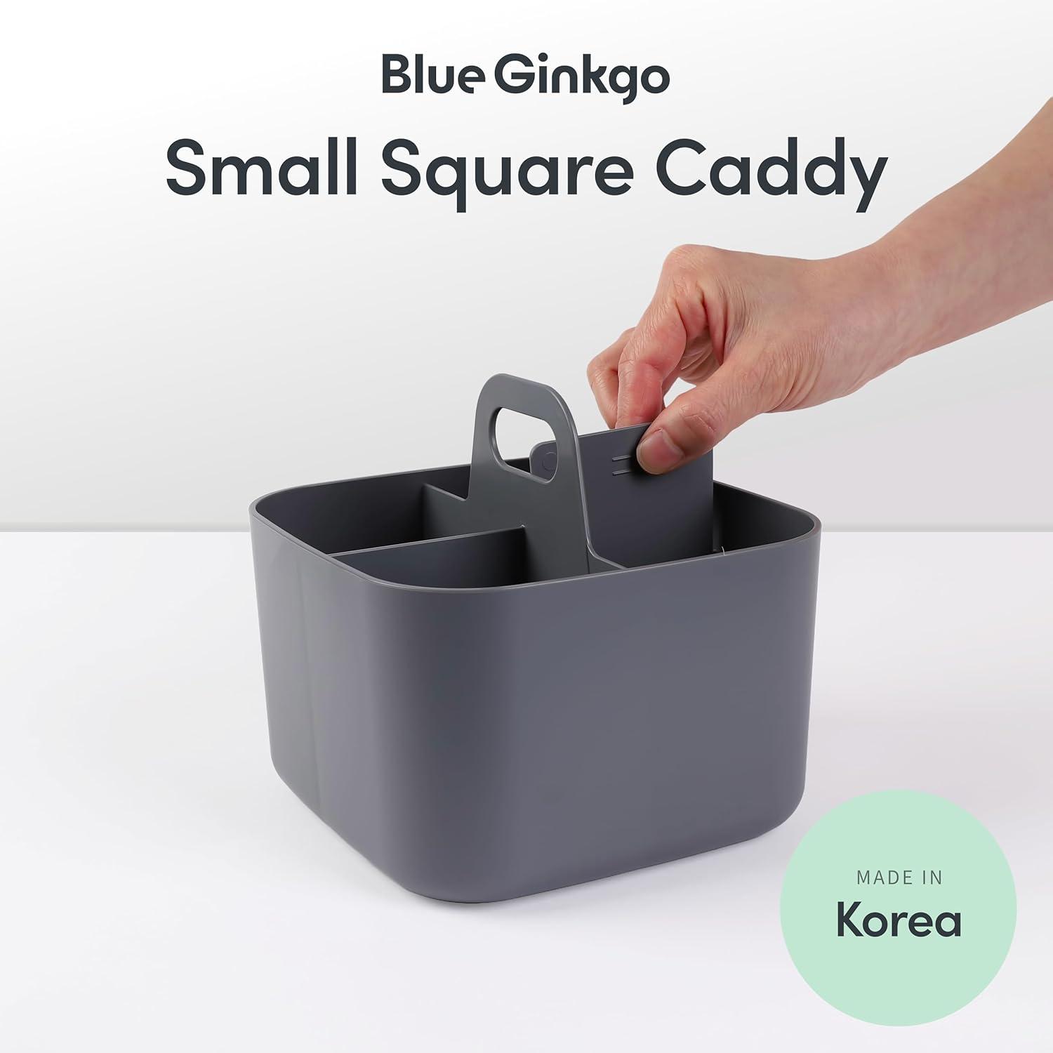 imageBLUE GINKGO Small Stackable Organizer Caddy KoreanMade Portable Tote for Bathroom Office Crafts or School Supplies Square YellowGREY