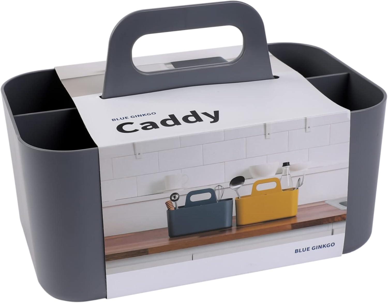 imageBLUE GINKGO Small Stackable Organizer Caddy KoreanMade Portable Tote for Bathroom Office Crafts or School Supplies Square YellowGREY