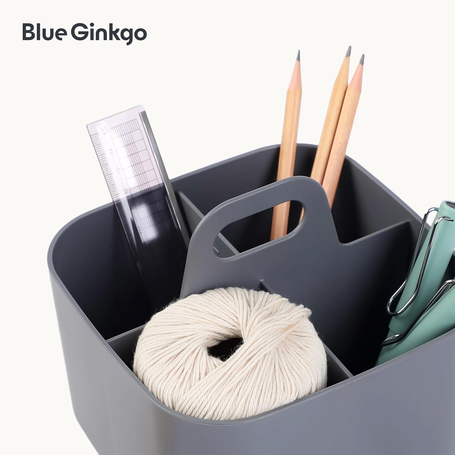 imageBLUE GINKGO Small Stackable Organizer Caddy KoreanMade Portable Tote for Bathroom Office Crafts or School Supplies Square YellowGREY