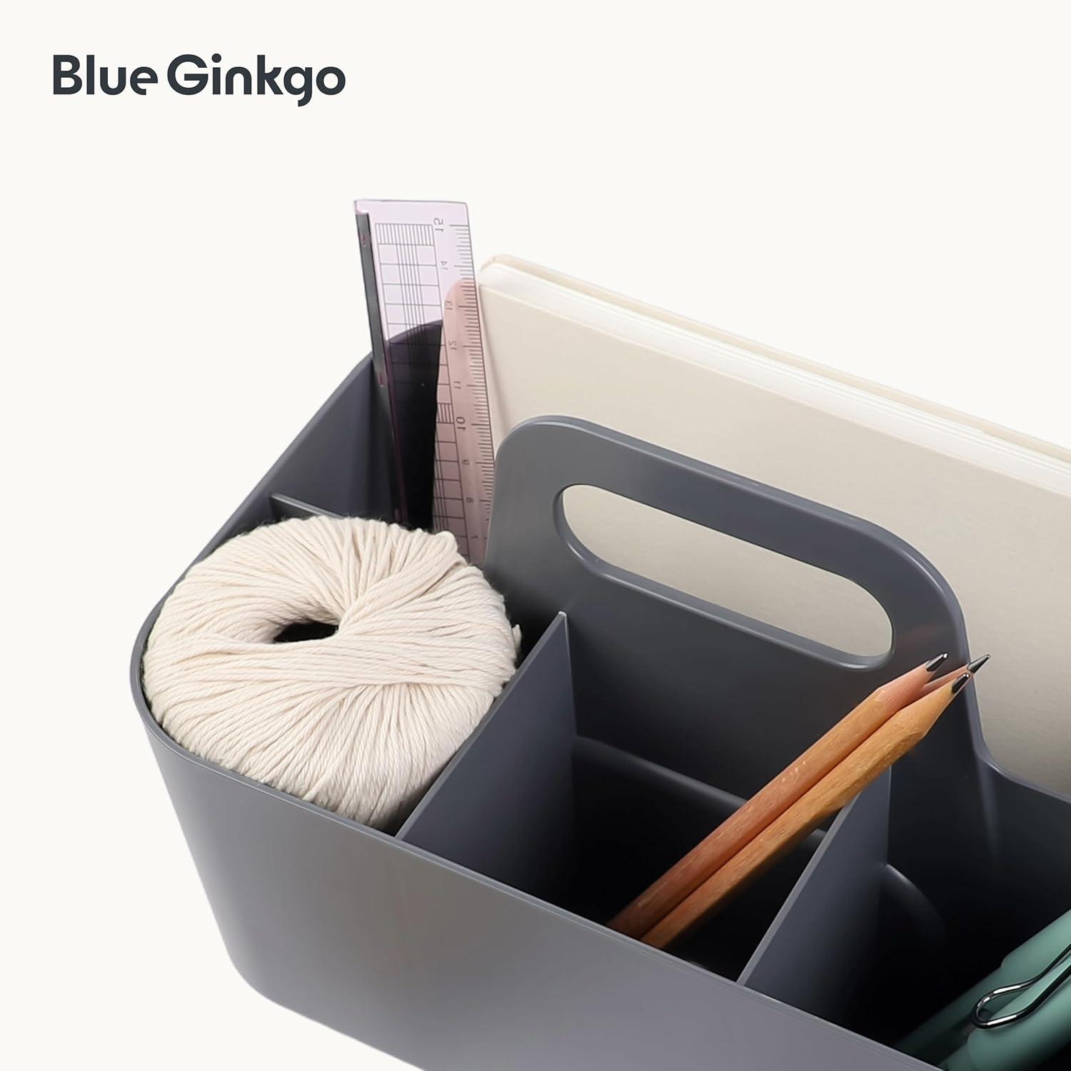 imageBLUE GINKGO Small Stackable Organizer Caddy KoreanMade Portable Tote for Bathroom Office Crafts or School Supplies Square YellowGREY