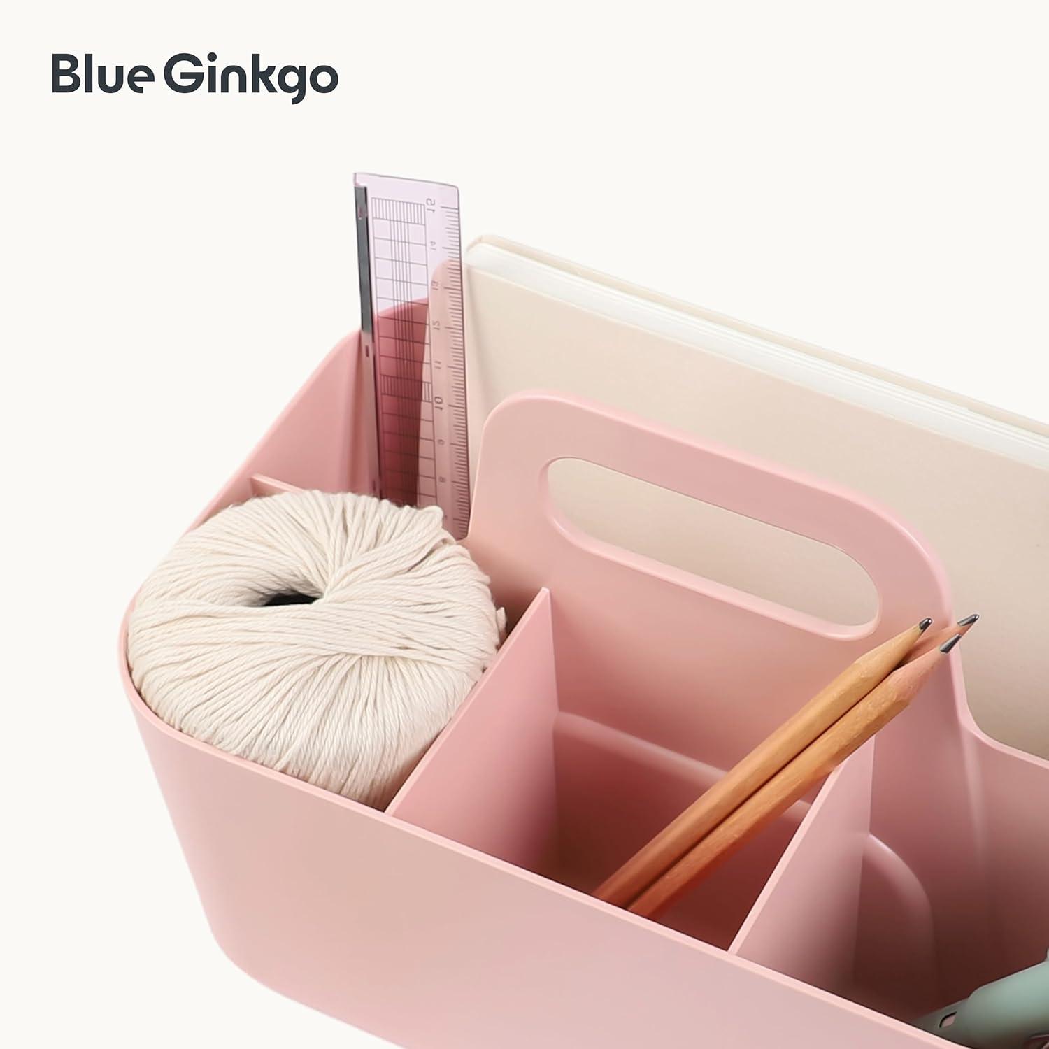 imageBLUE GINKGO Small Stackable Organizer Caddy KoreanMade Portable Tote for Bathroom Office Crafts or School Supplies Square YellowPINK