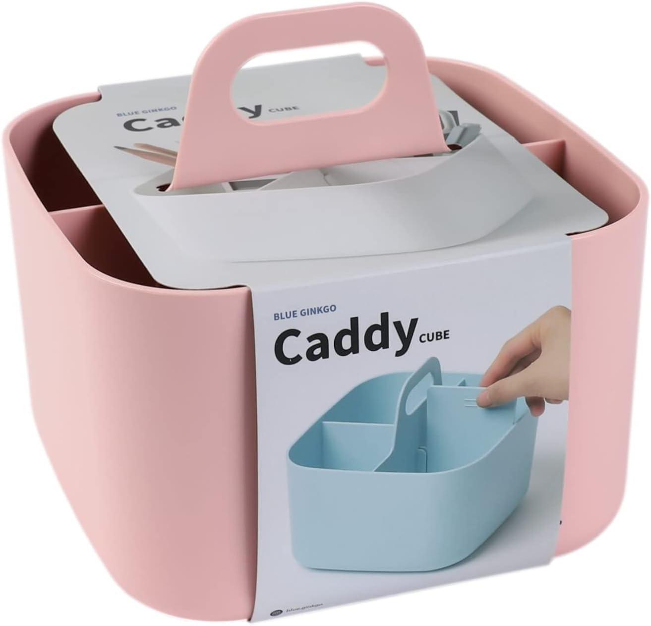 imageBLUE GINKGO Small Stackable Organizer Caddy KoreanMade Portable Tote for Bathroom Office Crafts or School Supplies Square YellowPINK