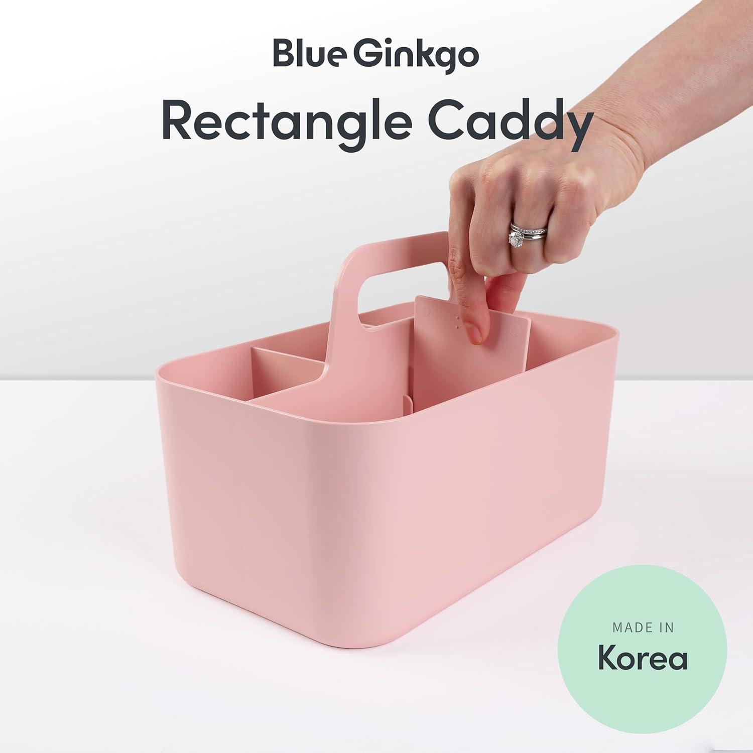 imageBLUE GINKGO Small Stackable Organizer Caddy KoreanMade Portable Tote for Bathroom Office Crafts or School Supplies Square YellowPINK