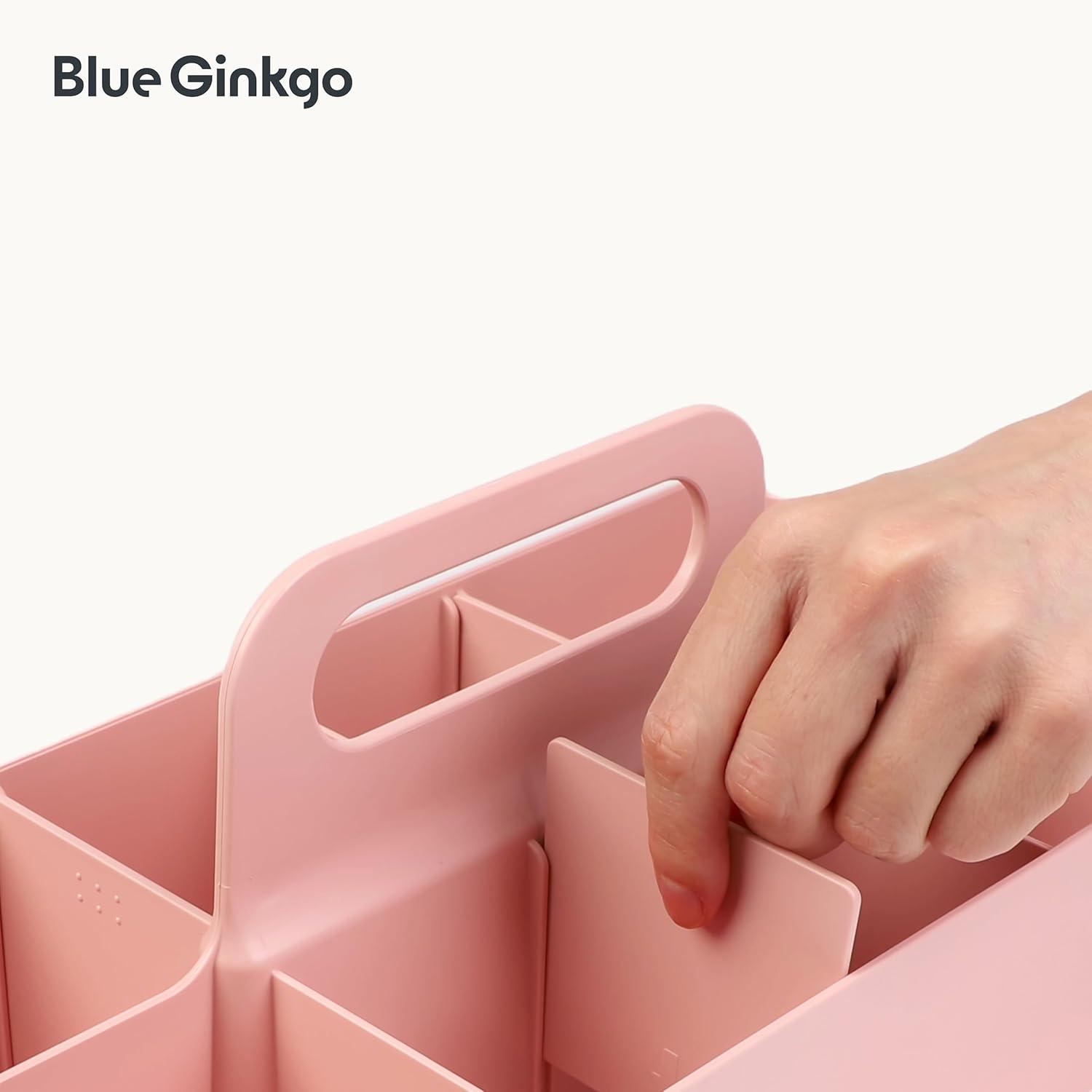 imageBLUE GINKGO Small Stackable Organizer Caddy KoreanMade Portable Tote for Bathroom Office Crafts or School Supplies Square YellowPINK