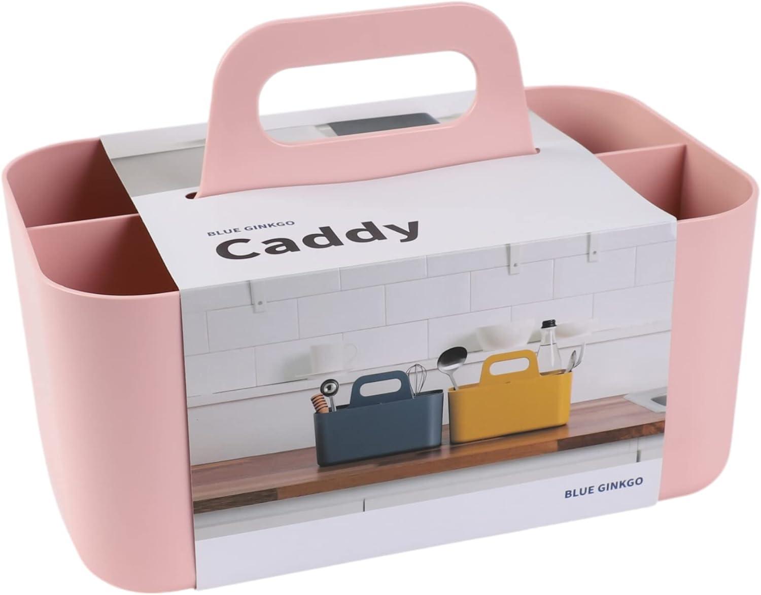 imageBLUE GINKGO Small Stackable Organizer Caddy KoreanMade Portable Tote for Bathroom Office Crafts or School Supplies Square YellowPINK