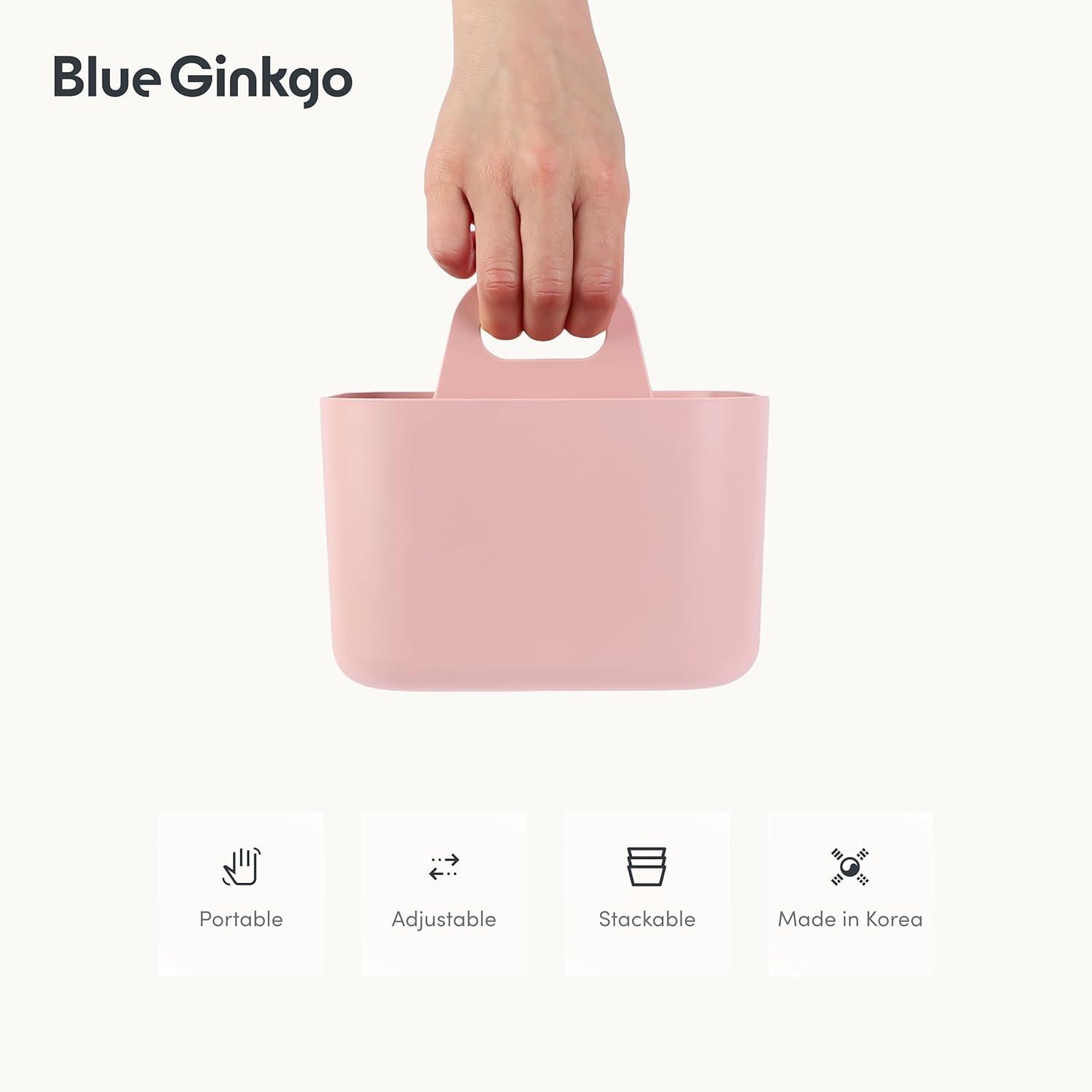 imageBLUE GINKGO Small Stackable Organizer Caddy KoreanMade Portable Tote for Bathroom Office Crafts or School Supplies Square YellowPINK