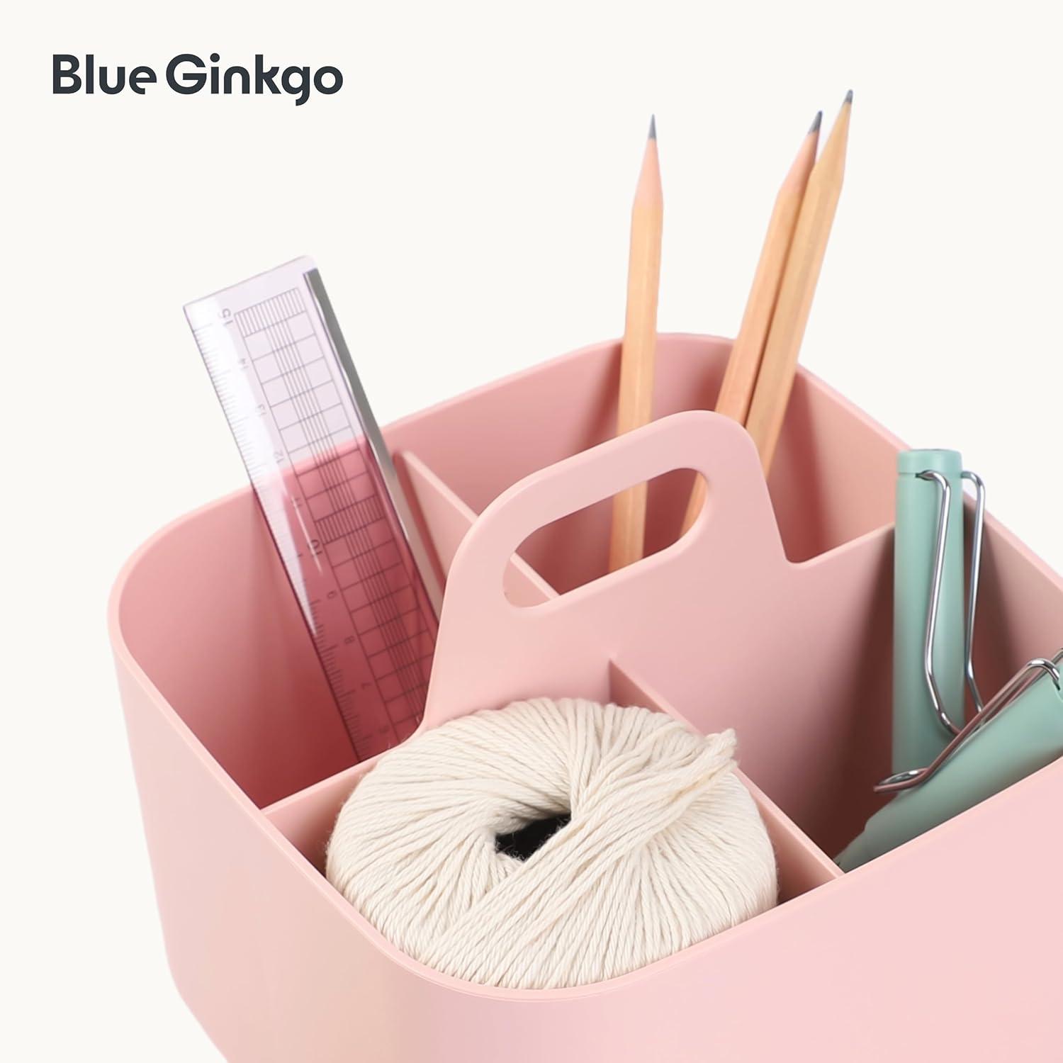 imageBLUE GINKGO Small Stackable Organizer Caddy KoreanMade Portable Tote for Bathroom Office Crafts or School Supplies Square YellowPINK