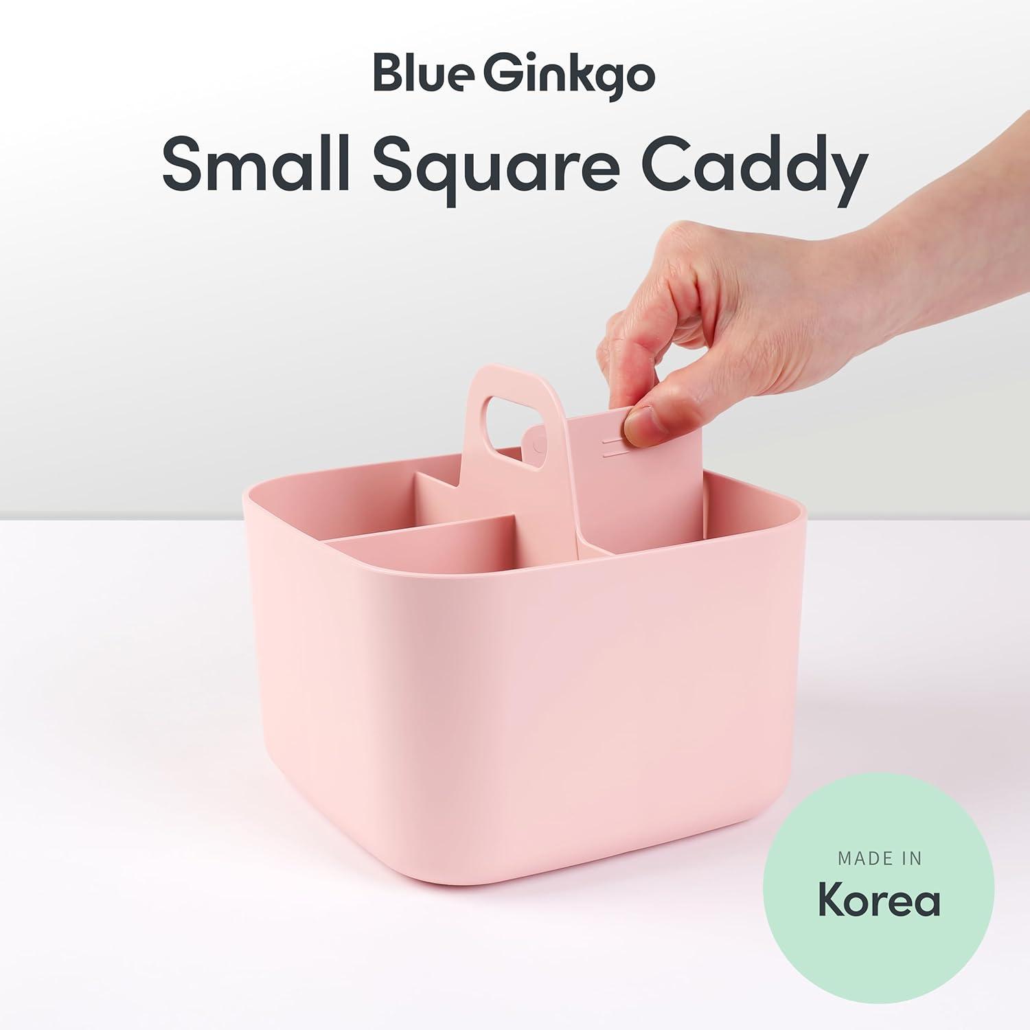 imageBLUE GINKGO Small Stackable Organizer Caddy KoreanMade Portable Tote for Bathroom Office Crafts or School Supplies Square YellowPINK