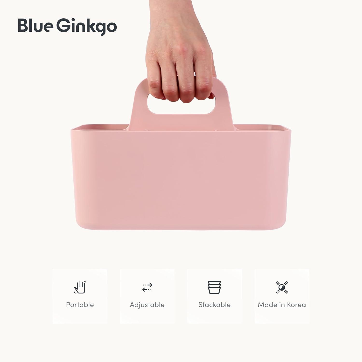 imageBLUE GINKGO Small Stackable Organizer Caddy KoreanMade Portable Tote for Bathroom Office Crafts or School Supplies Square YellowPINK