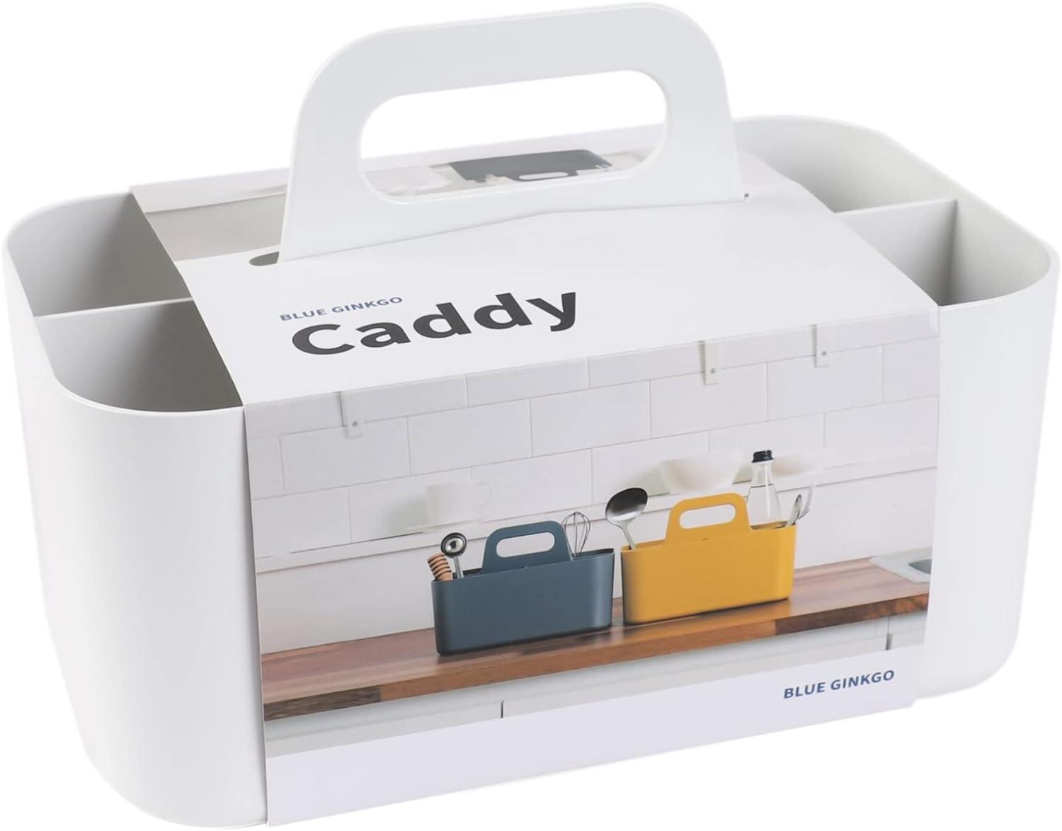 imageBLUE GINKGO Small Stackable Organizer Caddy KoreanMade Portable Tote for Bathroom Office Crafts or School Supplies Square YellowWHITE