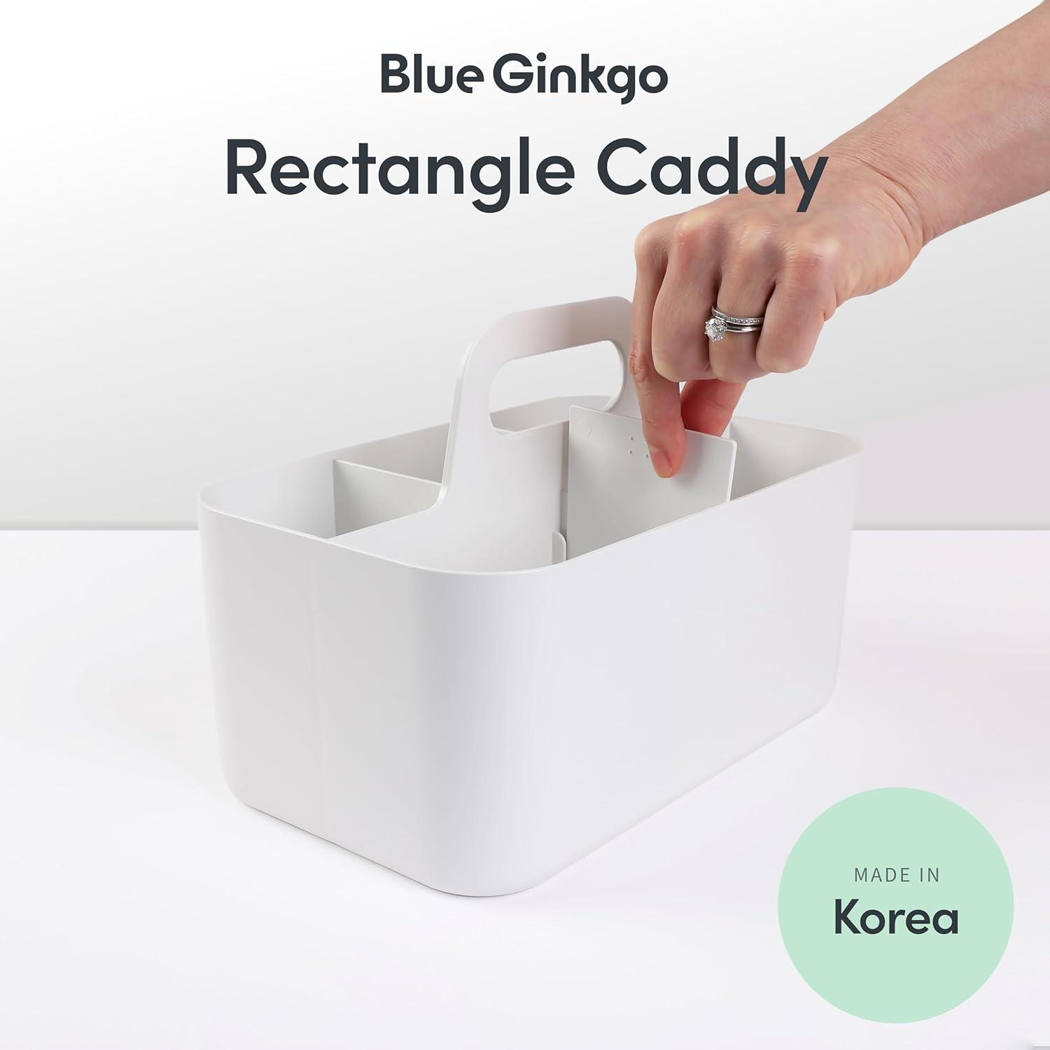 imageBLUE GINKGO Small Stackable Organizer Caddy KoreanMade Portable Tote for Bathroom Office Crafts or School Supplies Square YellowWHITE